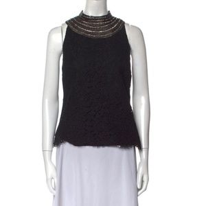 Ralph Lauren Black Label; Bk Lace/Crystal embellished collar top. SZ8 Like new!